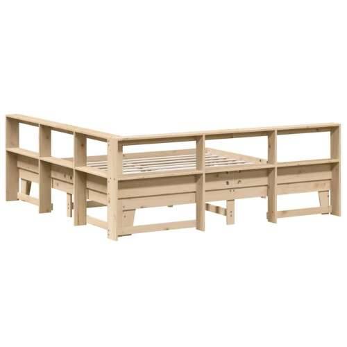 Krevet s regalom za knjige bez madraca 200 x 200 cm od borovine - Smeđa 200 x 200 cm Cijena