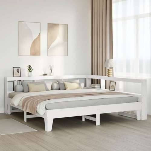 Krevet s regalom z knjige bez madraca bijeli 180x200cm borovina - Bijela 180 x 200 cm Cijena
