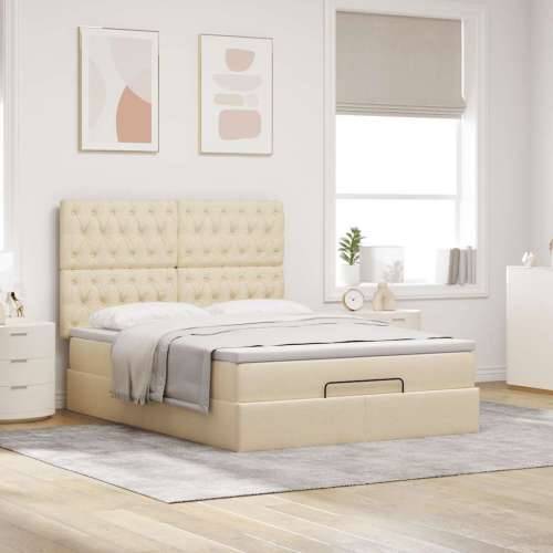 Otomanski krevet s madracem krem 140x200 cm tkanine - Krema 140 x 200 cm Dizajn s gumbima Cijena