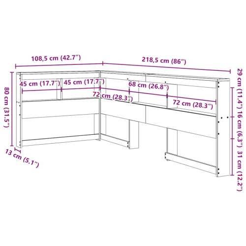 Polica za knjige uzglavlje L-oblika 90 cm borovine - Prirodna 108.5 x 218.5 x 80 cm 1 Cijena