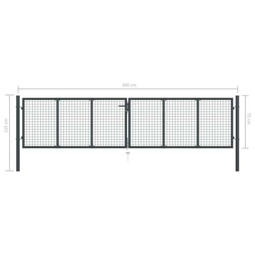 Mrežasta vrtna vrata od pocinčanog čelika 400 x 125 cm siva - 400 x 125 cm Cijena