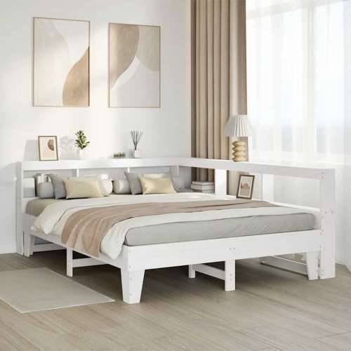 Krevet s regalom z knjige bez madraca bijeli 150x200cm borovina - Bijela 150 x 200 cm Cijena