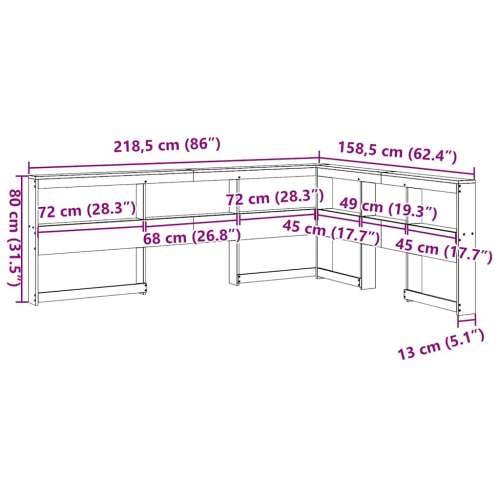 Polica za knjige uzglavlje L-oblika bijelo 140 cm borovine - Bijela 158.5 x 218.5 x 80 cm 1 Cijena