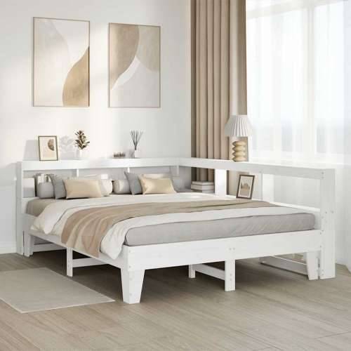 Krevet s regalom z knjige bez madraca bijeli 160x200cm borovina - Bijela 160 x 200 cm Cijena
