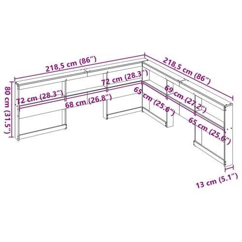 Polica za knjige uzglavlje L-oblika bijelo 200 cm borovine - Bijela 218.5 x 218.5 x 80 cm 1 Cijena