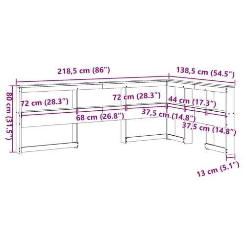 Polica za knjige uzglavlje L-oblika 120 cm borovine - Prirodna 138.5 x 218.5 x 80 cm 1 Cijena