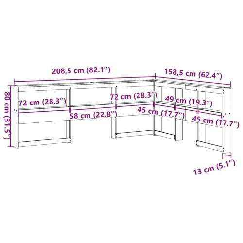 Polica za knjige uzglavlje L-oblika 140 cm borovine - Prirodna 158.5 x 208.5 x 80 cm 1 Cijena