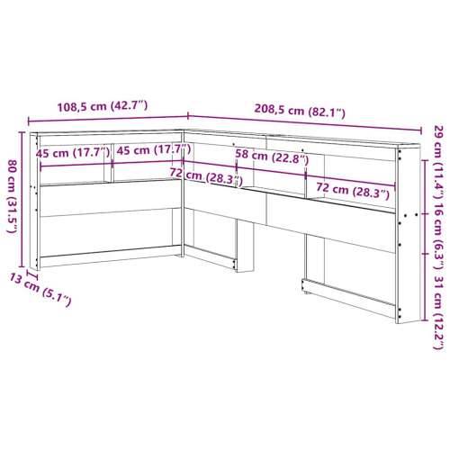 Polica za knjige uzglavlje L-oblika 90 cm borovine - Prirodna 108.5 x 208.5 x 80 cm 1 Cijena