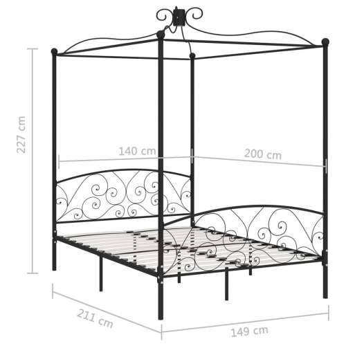 Okvir za krevet s nadstrešnicom crni metalni 140 x 200 cm - Crna 140 x 200 cm Cijena