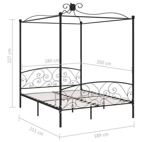 Okvir za krevet s nadstrešnicom crni metalni 180 x 200 cm - Crna 180 x 200 cm Cijena