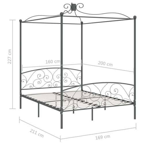Okvir za krevet s nadstrešnicom sivi metalni 160 x 200 cm Cijena