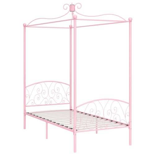 Okvir za krevet s nadstrešnicom ružičasti metalni 90 x 200 cm Cijena