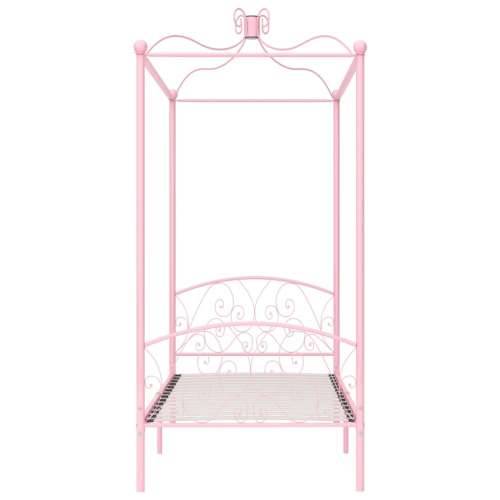 Okvir za krevet s nadstrešnicom ružičasti metalni 100 x 200 cm Cijena