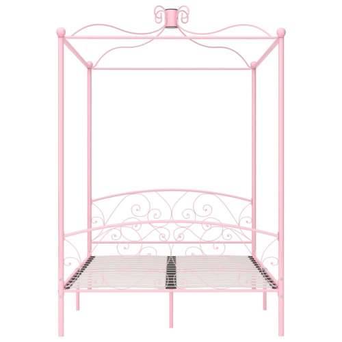 Okvir za krevet s nadstrešnicom ružičasti metalni 120 x 200 cm Cijena