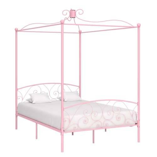 Okvir za krevet s nadstrešnicom ružičasti metalni 140 x 200 cm Cijena