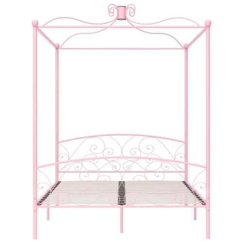 Okvir za krevet s nadstrešnicom ružičasti metalni 160 x 200 cm Cijena