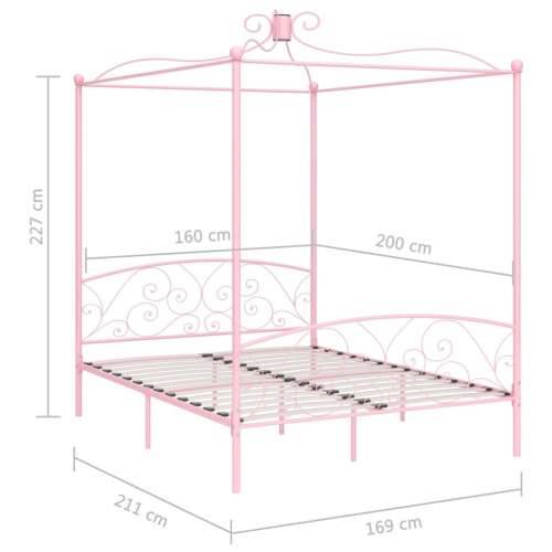 Okvir za krevet s nadstrešnicom ružičasti metalni 160 x 200 cm Cijena