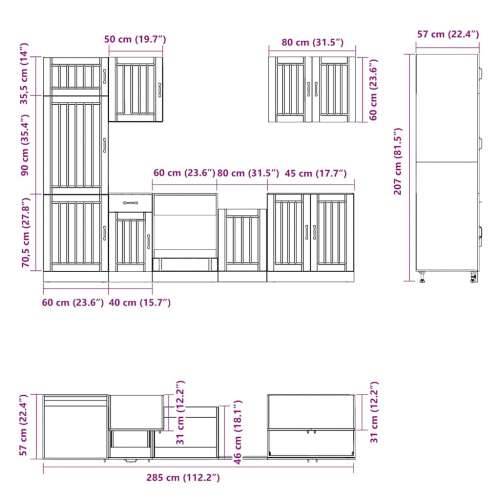 7-dijelni set kuhinjskih ormarića Lucca konstruiranog drva - Crna 1 Cijena
