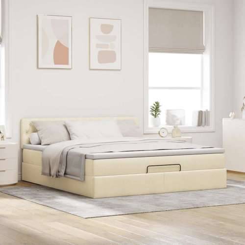 Otomanski krevet s madracem krem 180x200cm od tkanine - Krema 180 x 200 cm Dizajn s gumbima Cijena