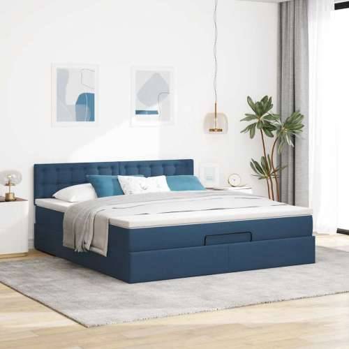 Otomanski krevet s madracem plavi 180x200cm od tkanine - Plava 180 x 200 cm gumbi Cijena