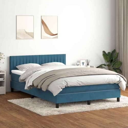 Krevet s oprugama i madracem tamnoplavi 140x210 cm baršunasti - Tamno plava 140 x 210 cm Okomite pruge Cijena