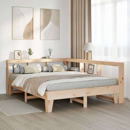 Krevet s regalom za knjige bez madraca 150 x 200 cm od borovine - Smeđa 150 x 200 cm Cijena