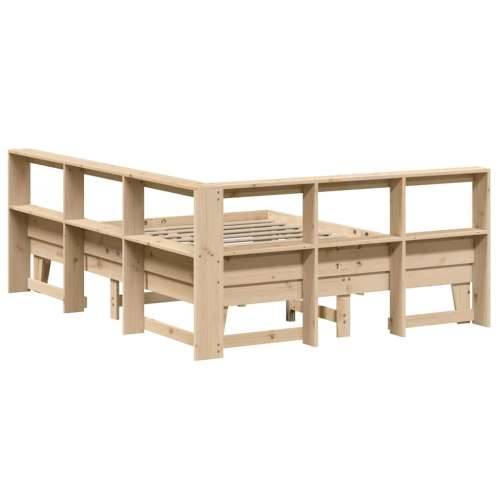 Krevet s regalom za knjige bez madraca 150 x 200 cm od borovine - Smeđa 150 x 200 cm Cijena