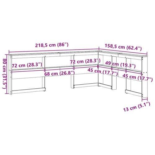 Polica za knjige uzglavlje L-oblika 140 cm borovine - Prirodna 158.5 x 218.5 x 80 cm 1 Cijena