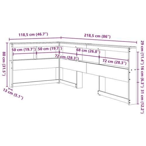 Polica za knjige uzglavlje L-oblika 100 cm borovine - Prirodna 118.5 x 218.5 x 80 cm 1 Cijena