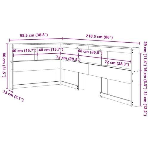 Polica za knjige uzglavlje L-oblika bijelo 80 cm borovine - Bijela 98.5 x 218.5 x 80 cm 1 Cijena