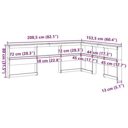 Polica za knjige uzglavlje L-oblika bijelo 135 cm borovine - Bijela 153.5 x 208.5 x 80 cm 1 Cijena