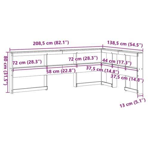 Polica za knjige uzglavlje L-oblika 120 cm borovine - Prirodna 138.5 x 208.5 x 80 cm 1 Cijena