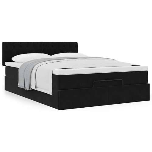 Otomanski krevet s madracem crni 140x190cm baršunasti - Crna 140 x 190 cm Dizajn s gumbima Cijena