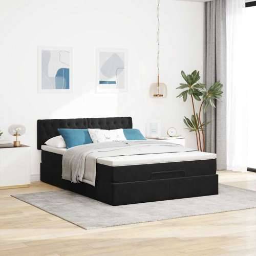 Otomanski krevet s madracem crni 140x190cm baršunasti - Crna 140 x 190 cm Dizajn s gumbima Cijena