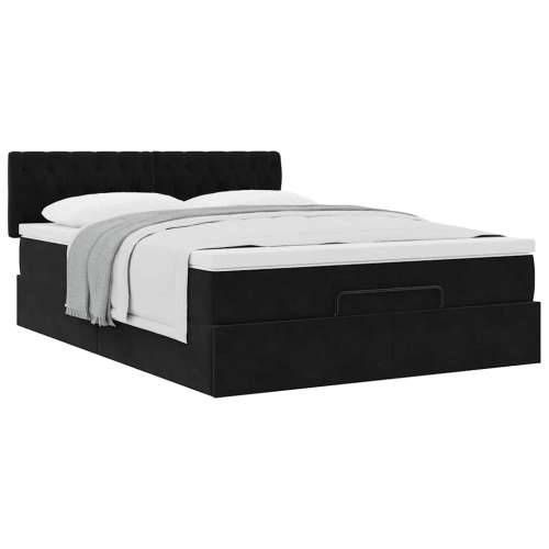 Otomanski krevet s madracem crni 140x190cm baršunasti - Crna 140 x 190 cm Dizajn s gumbima Cijena