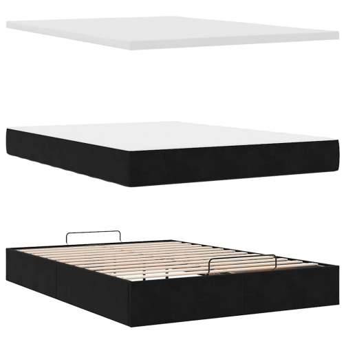 Otomanski krevet s madracem crni 140x190cm baršunasti - Crna 140 x 190 cm Dizajn s gumbima Cijena