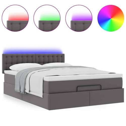 Otomanski krevet s madracima i LED sivi 140x190cm umjetna koža - Siva 140 x 190 cm Cijena