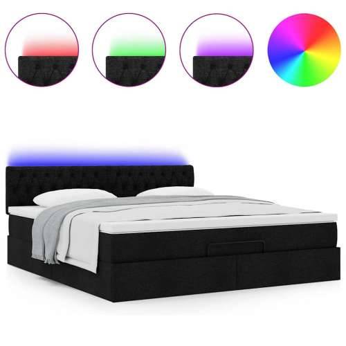 Otomanski krevet s madracem i LED crni 160x200cm tkanine - Crna 160 x 200 cm Dizajn s gumbima Cijena