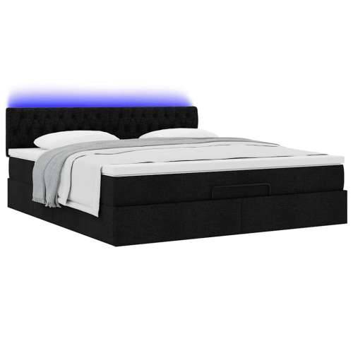 Otomanski krevet s madracem i LED crni 160x200cm tkanine - Crna 160 x 200 cm Dizajn s gumbima Cijena