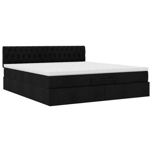 Otomanski krevet s madracem i LED crni 160x200cm tkanine - Crna 160 x 200 cm Dizajn s gumbima Cijena