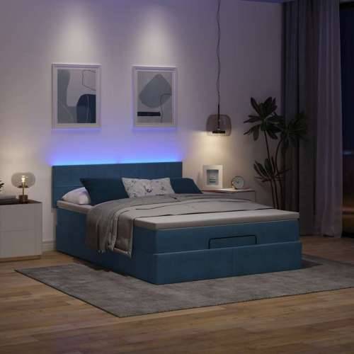 Otomanski krevet s madracem&LED tamnoplavi 140x190cm baršunasti - Tamno plava 140 x 190 cm Blok s kvadratima Cijena