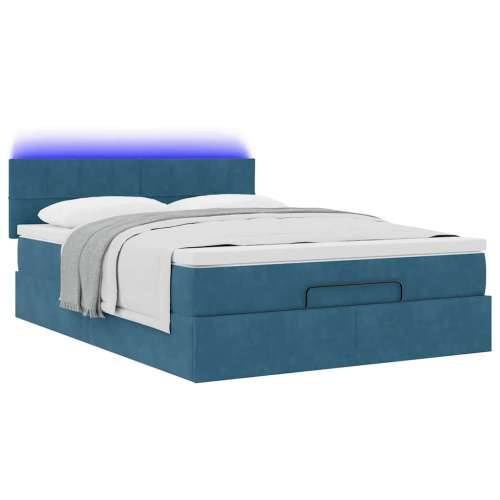 Otomanski krevet s madracem&LED tamnoplavi 140x190cm baršunasti - Tamno plava 140 x 190 cm Blok s kvadratima Cijena
