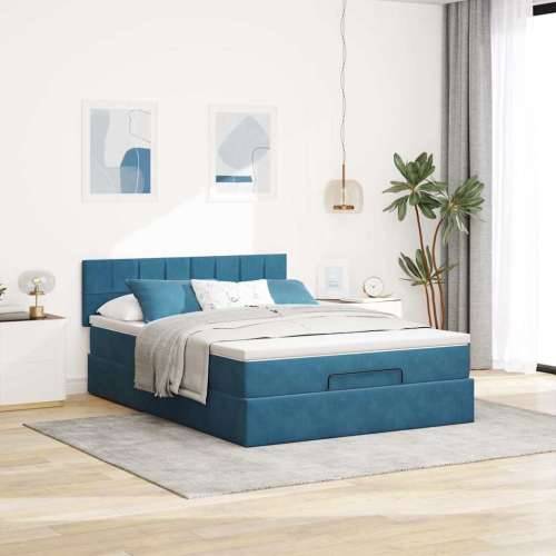 Otomanski krevet s madracem&LED tamnoplavi 140x190cm baršunasti - Tamno plava 140 x 190 cm Blok s kvadratima Cijena