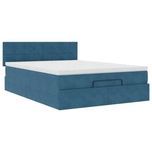 Otomanski krevet s madracem&LED tamnoplavi 140x190cm baršunasti - Tamno plava 140 x 190 cm Blok s kvadratima Cijena