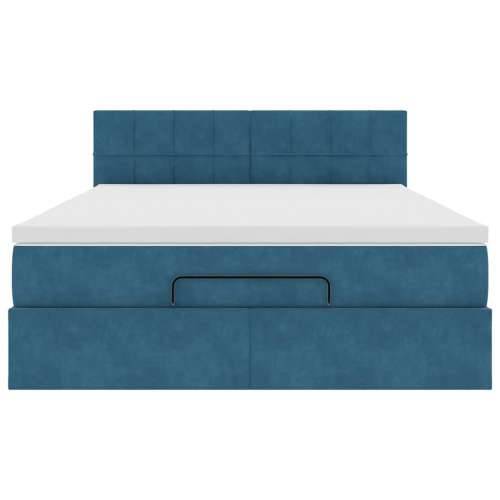 Otomanski krevet s madracem&LED tamnoplavi 140x190cm baršunasti - Tamno plava 140 x 190 cm Blok s kvadratima Cijena