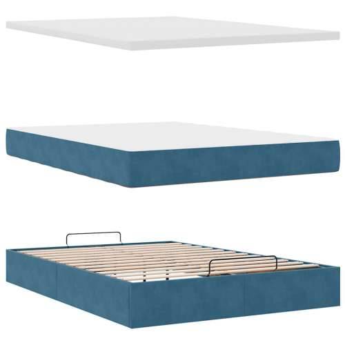 Otomanski krevet s madracem&LED tamnoplavi 140x190cm baršunasti - Tamno plava 140 x 190 cm Blok s kvadratima Cijena