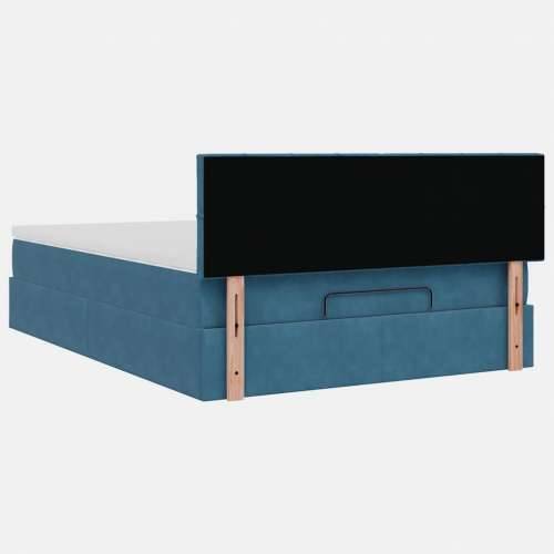 Otomanski krevet s madracem&LED tamnoplavi 140x190cm baršunasti - Tamno plava 140 x 190 cm Blok s kvadratima Cijena