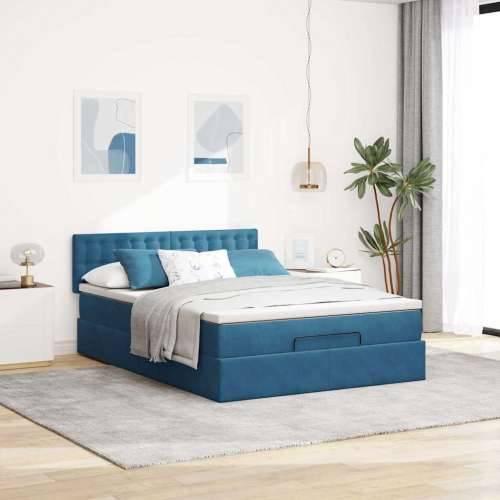 Otomanski krevet s madracem&LED tamnoplavi 140x190cm baršunasti - Tamno plava 140 x 190 cm gumbi Cijena