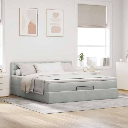 Otomanski krevet s madracem&LED 180x200cm baršunasti - Svjetlosiva 180 x 200 cm gumbi Cijena