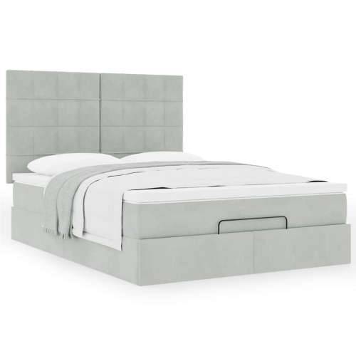 Otomanski krevet s madracima svijetlosivi 140x200 cm baršunasti - Svjetlosiva 140 x 200 cm Blok s kvadratima Cijena